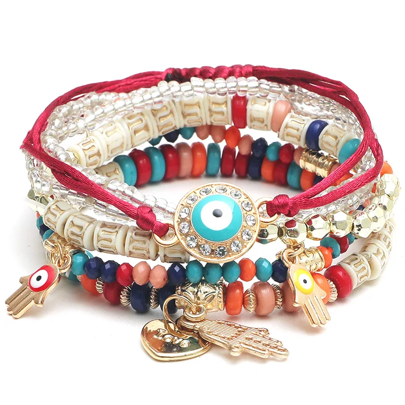 Handmade Beaded Fashion Bracelets for Women Eyes Design Temperament Multi-layer Bracelet Bangles Summer Jewelry