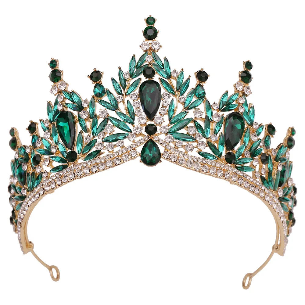 Crystal Leaf Crown Emerald 5 Colors Green Rhinestone display picture 3