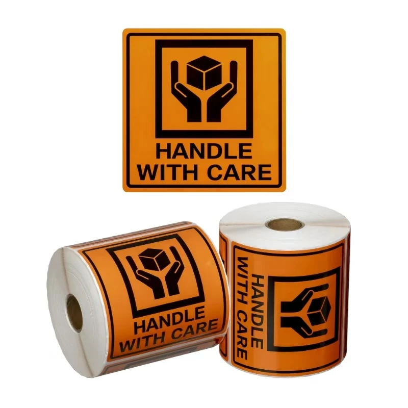 500-Pack 2 Inch Round Glass Stickers - Fragile Handle With Care Shipping Labels (Orange Red) - View #8