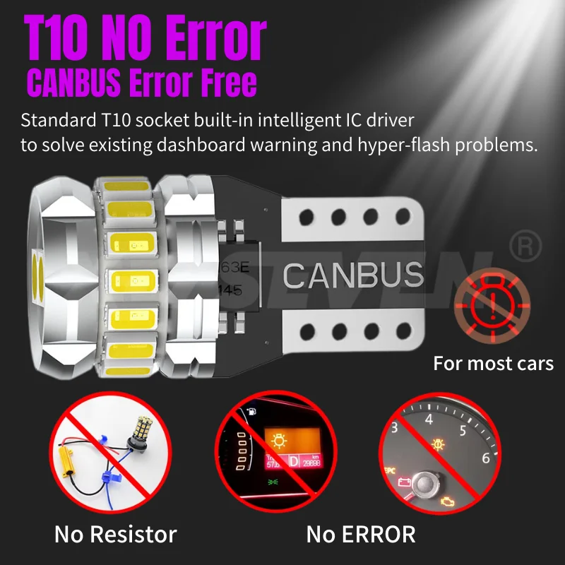 X-7SEVEN T10 W5W Error Free Led Auto Bulb White Amber Red Ice Blue