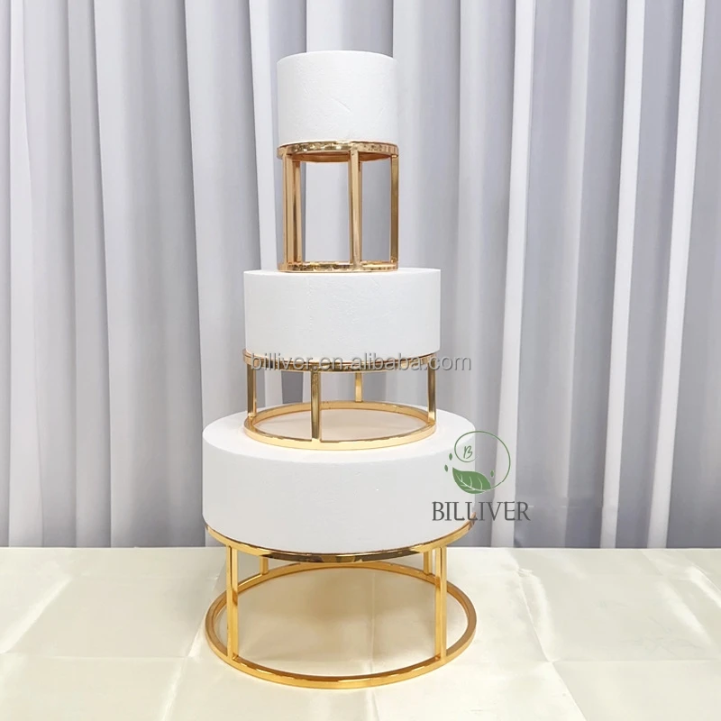 Metal Round and Square Gold Floating Cake Separator Stand for Wedding Birthday Party Spacer Dessert Table Display