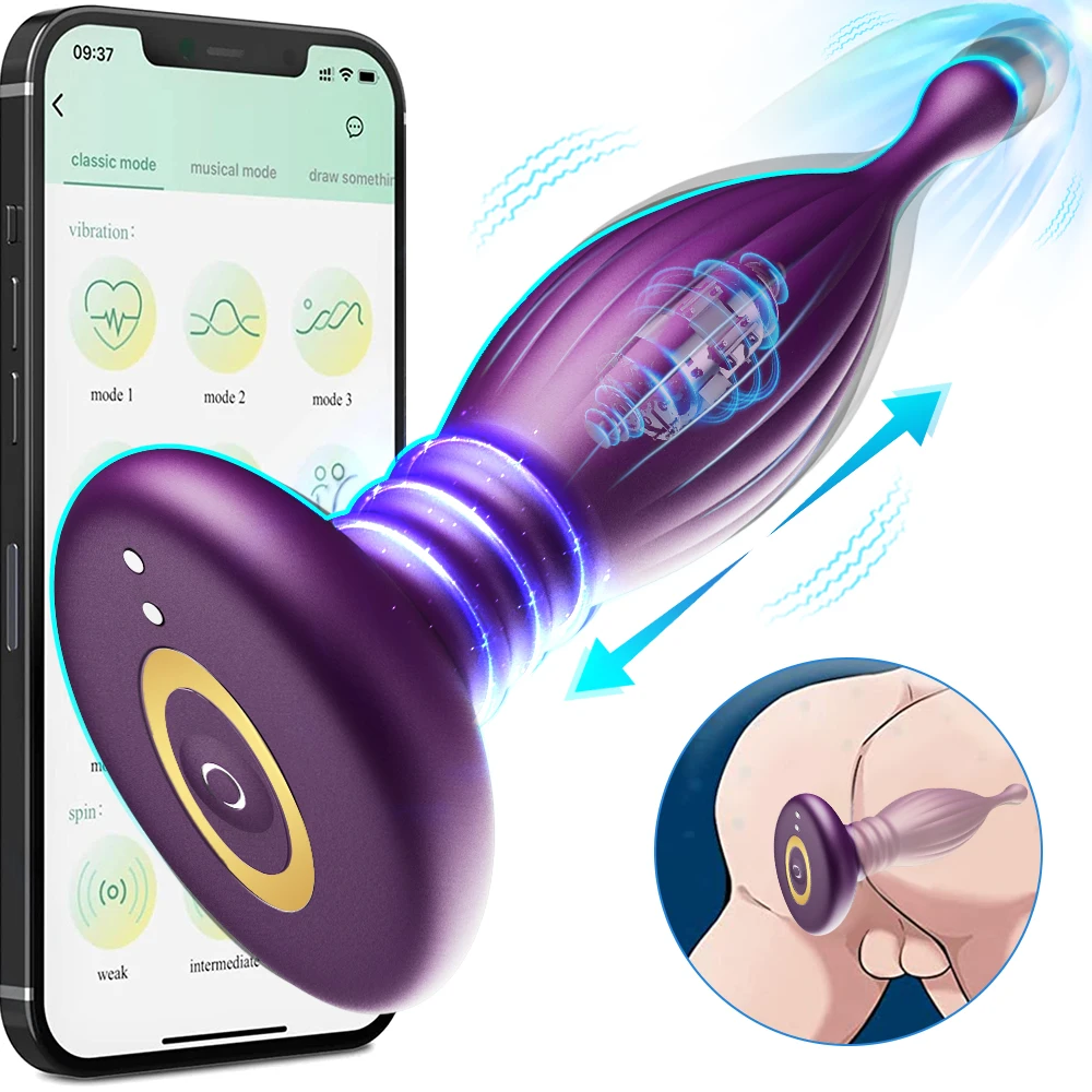 10-Speed Telescopic Scaling and Vibration Anal Plug Prostate Massager Device Site APP Control Ejaculation Delay Sex Toy