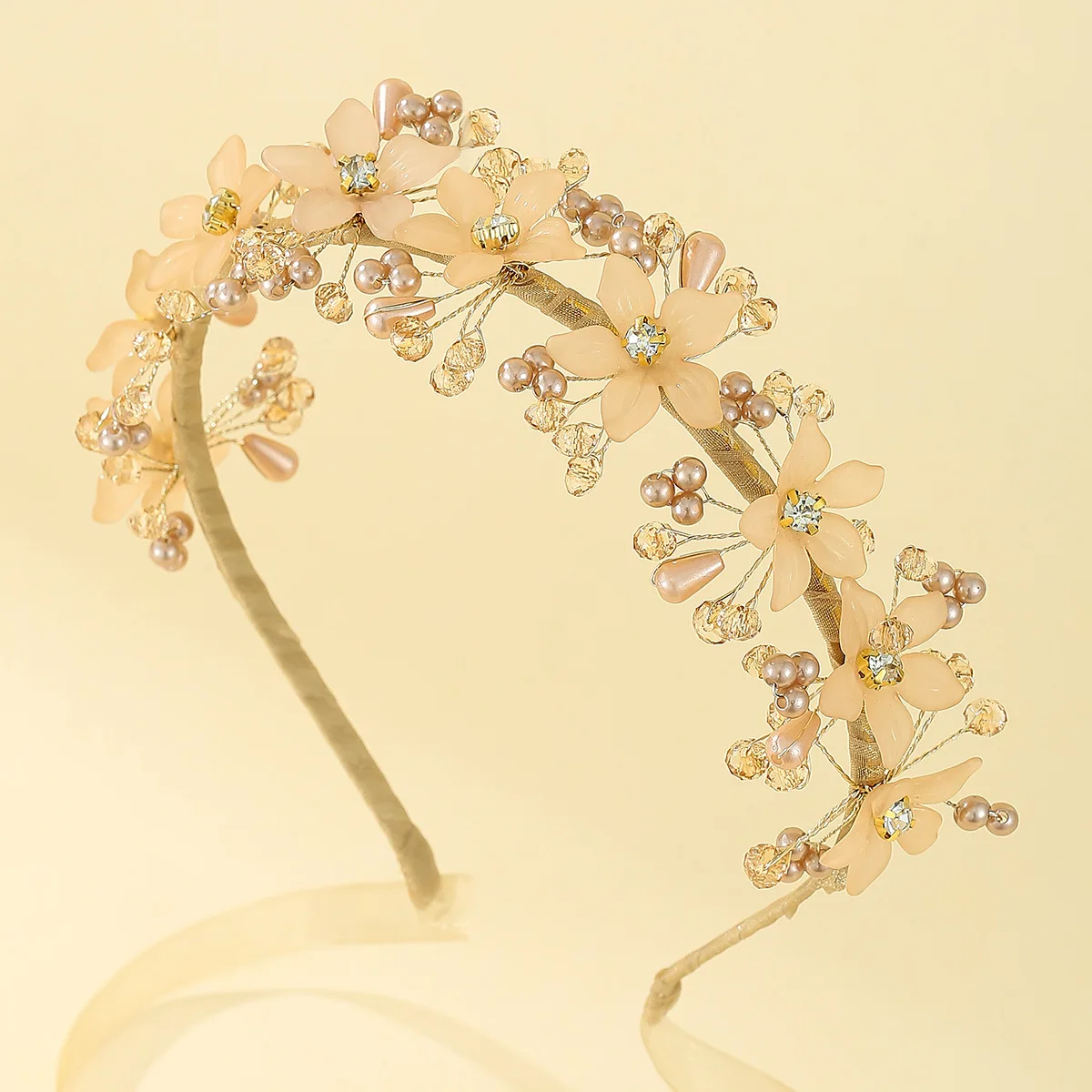 Huanhuan Xiuhe Fashion Hair Accessories Super fairy Acrylic Flowers Handmade Headband Bridesmaids Pearl Rhinester Crown