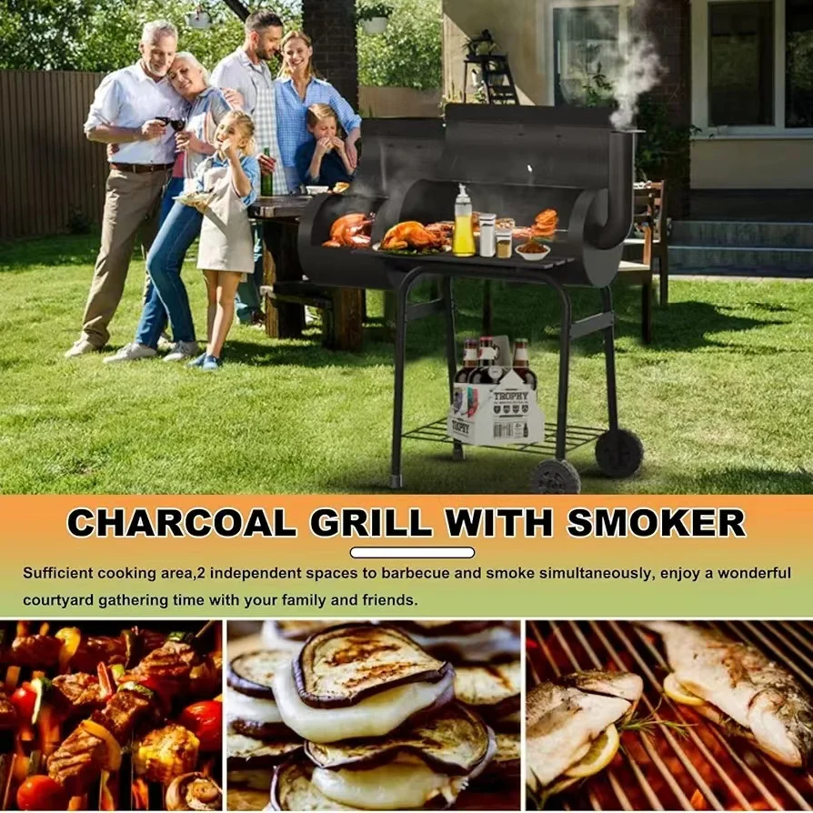 Outdoor Charcoal Barbecue Grill With Offset Smoker Backyard Stove Bbq