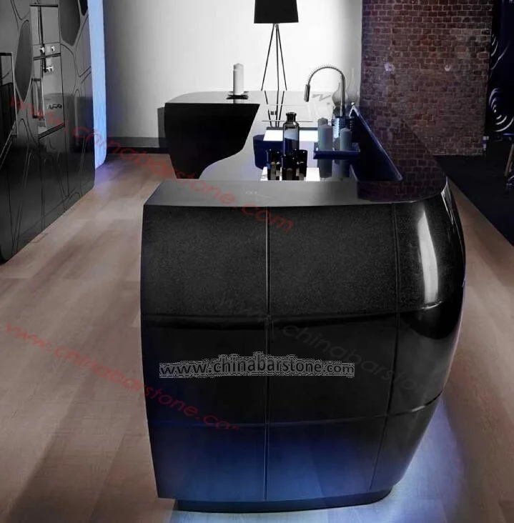 Custom Design Curved Shape Black Marble Home bar Counter for Sale