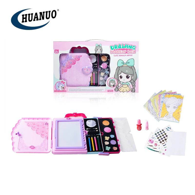 Drawing Board Game Pink Kids Makeup Set Box Diy Girls Toys Pretend