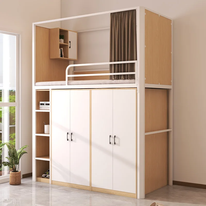 Modern Double Bed Students Dormitory Apartment Metal Material Bunk Bed  with Wardrobe Desk