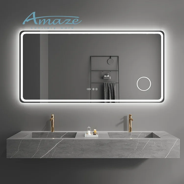 Wholesale Customization rectangle wall mounted LED light touch switch screen smart defogger mirror bathroom