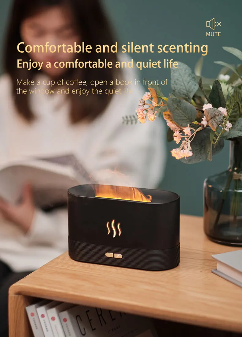 Hot Selling 180ml Air Scent Humidifier Simulation Flame Essential Oil Diffuser Portable LED Night Light Aroma Diffuser for Home