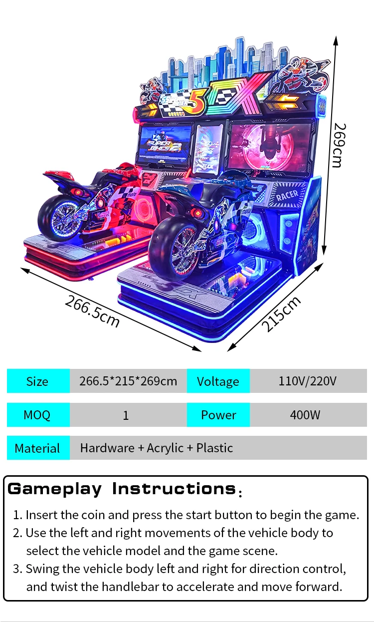 Funpark 2 Players Arcade Moto for Adult Racing Arcade Games Coin Operated Driving Simulator Video Game Machines supplier