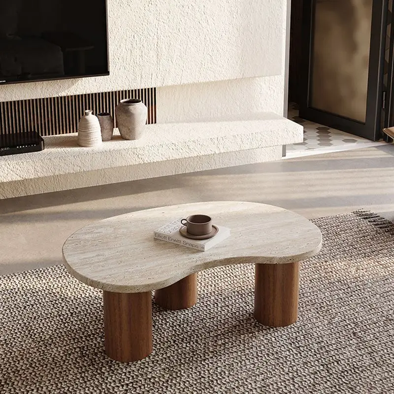 product modern luxury irregular natural stone marble coffee table wabi sabi style red oak set for home dining living room furniture-3