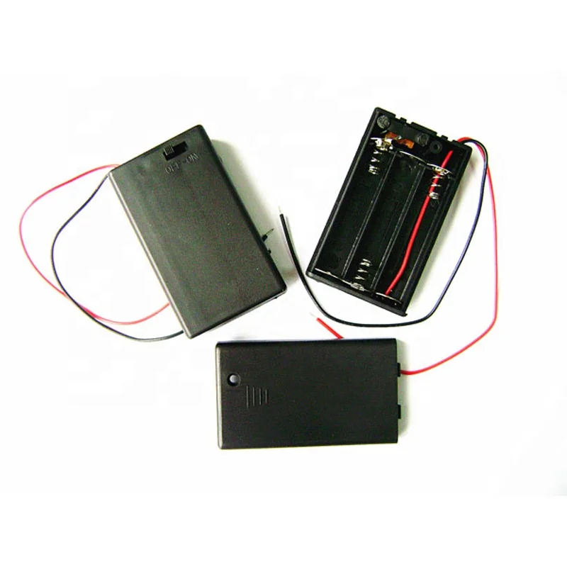Black 3 x 1.5V AAA Battery Holder Case with On/Off Switch - Ideal