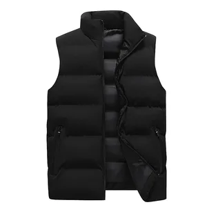 Men's Winter Stand Collar Trendy Sleeveless Solid Color Thickened Warm Polyester Cotton Filling Material Vest Jacket Made China