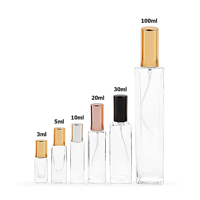 Transparent 3ml 5ml 10ml 20ml 30ml 100ml Fragrance Rectangle Spray Perfume Glass Bottles
