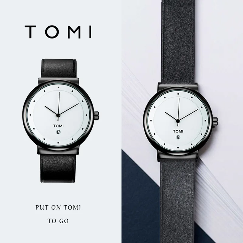 TOMI orologi al quarzo da uomo alla moda con cinturino in pelle