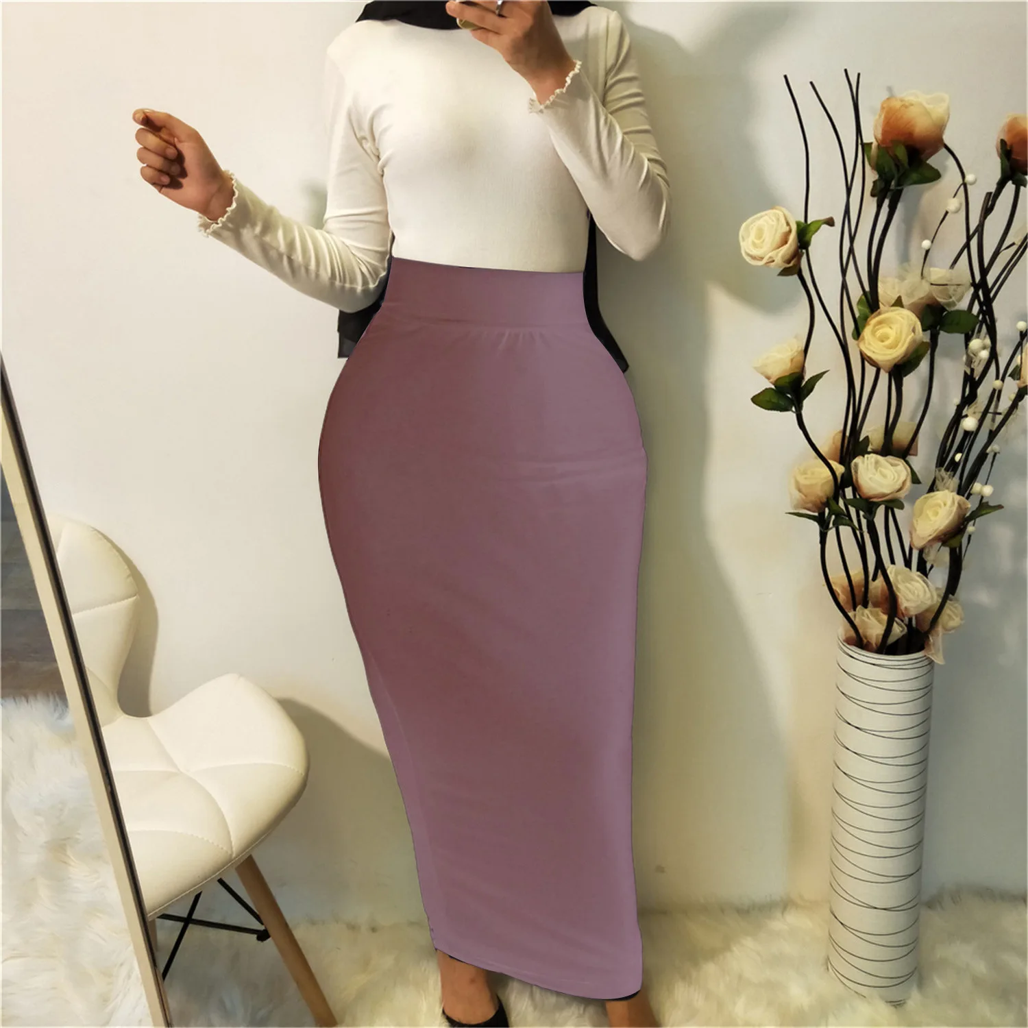 Elastic Fashion Pencil Skirts Beautiful Sexy Long Pencil Skirts With Wide  Belt for Muslim Women