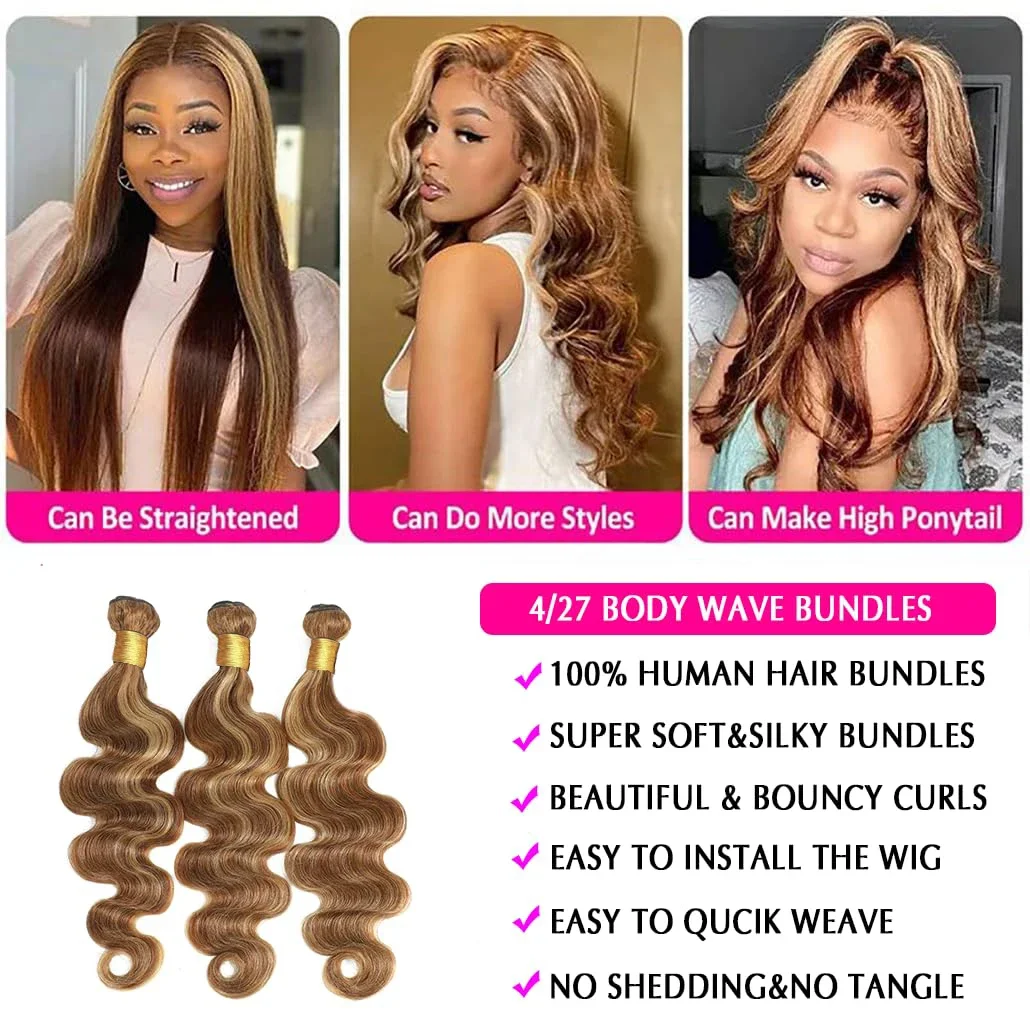 P4/27 Evidenziare Body Wave Bundles Ombre Blonde Human Hair Extensions Brasiliano Remy Tessitura_voghion.com