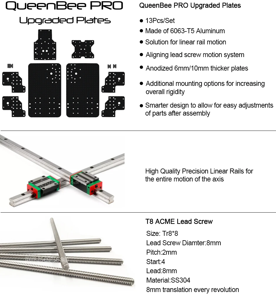 QueenBee PRO CNC linear rail upgrade Mechanical CNC Wood Router kit with Tingle Tension System Screw Driven CNC