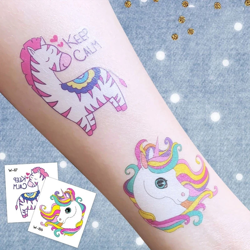 Boys and Girls Zooawa Unicorn Temporary Tattoo Sticker, 25 Sheet Cartoon Party Favor Tattoos Waterproof & Removable Body Stickers Lively Unicorn Fake Tattoos Stickers Set for Kids Colorful 