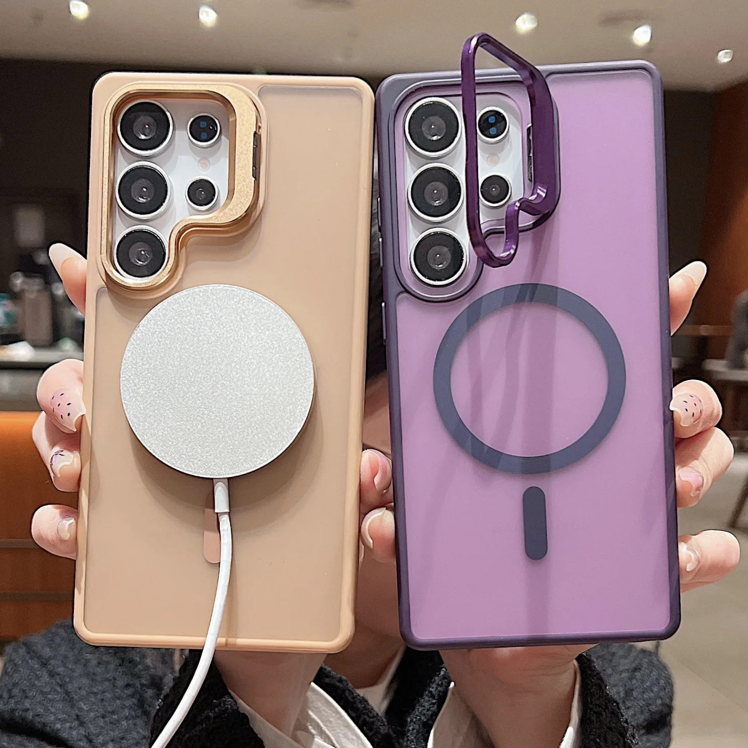 Luxury Wireless Charging Magnetic Matte Colorful Transparent Phone Case for Samsung S23 Ultra S25 Plus S24 FE Protective Cover