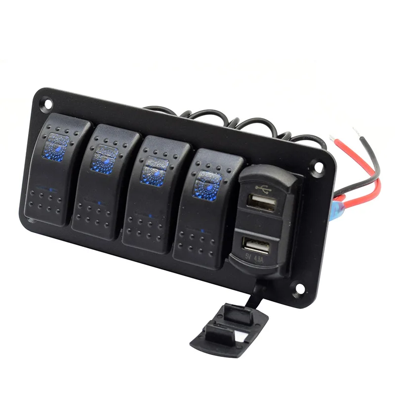 5 Pin on Off Toggle Switches Red LED Backlit 5 Gang Car Marine Aluminum ...