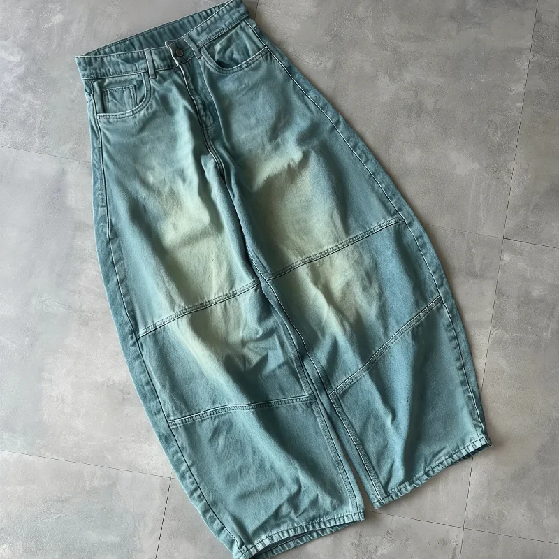 SALATI High Quality Custom Design Street-wear Acid Wash Vintage Loose Baggy Jean Men Jorts Wide Legged Distressed Denim Pants gallery 2