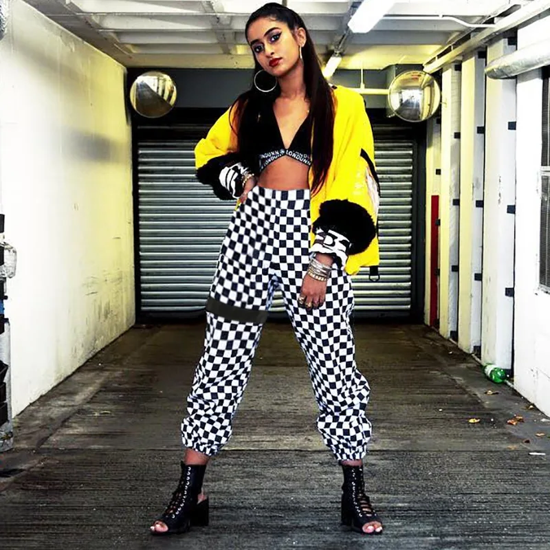 checkered side stripe pants