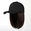 black hat with dark brown wig