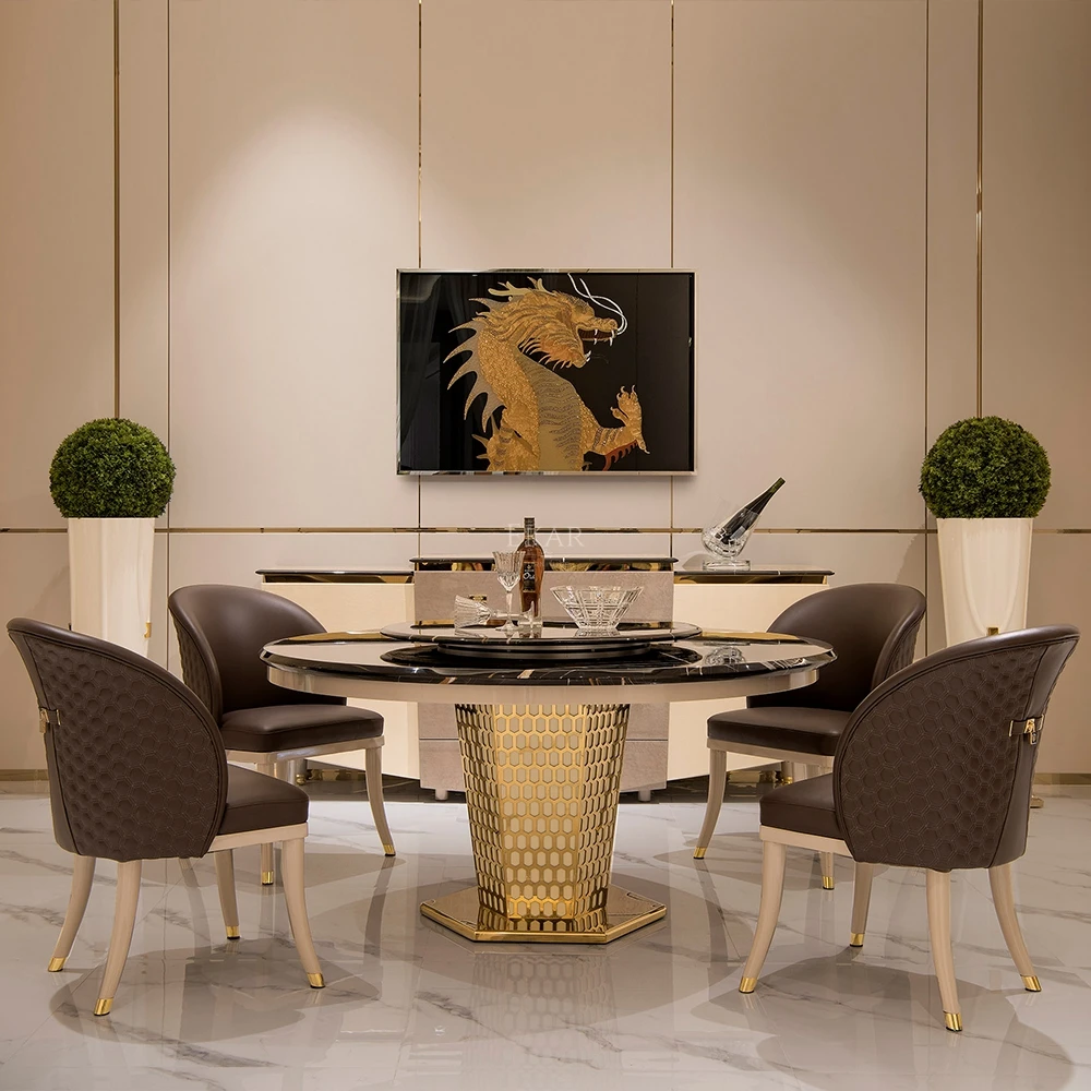 product lauren luxury modern dining table black gold marble set for home or hotel elegant kitchen furniture with wood panel style-59