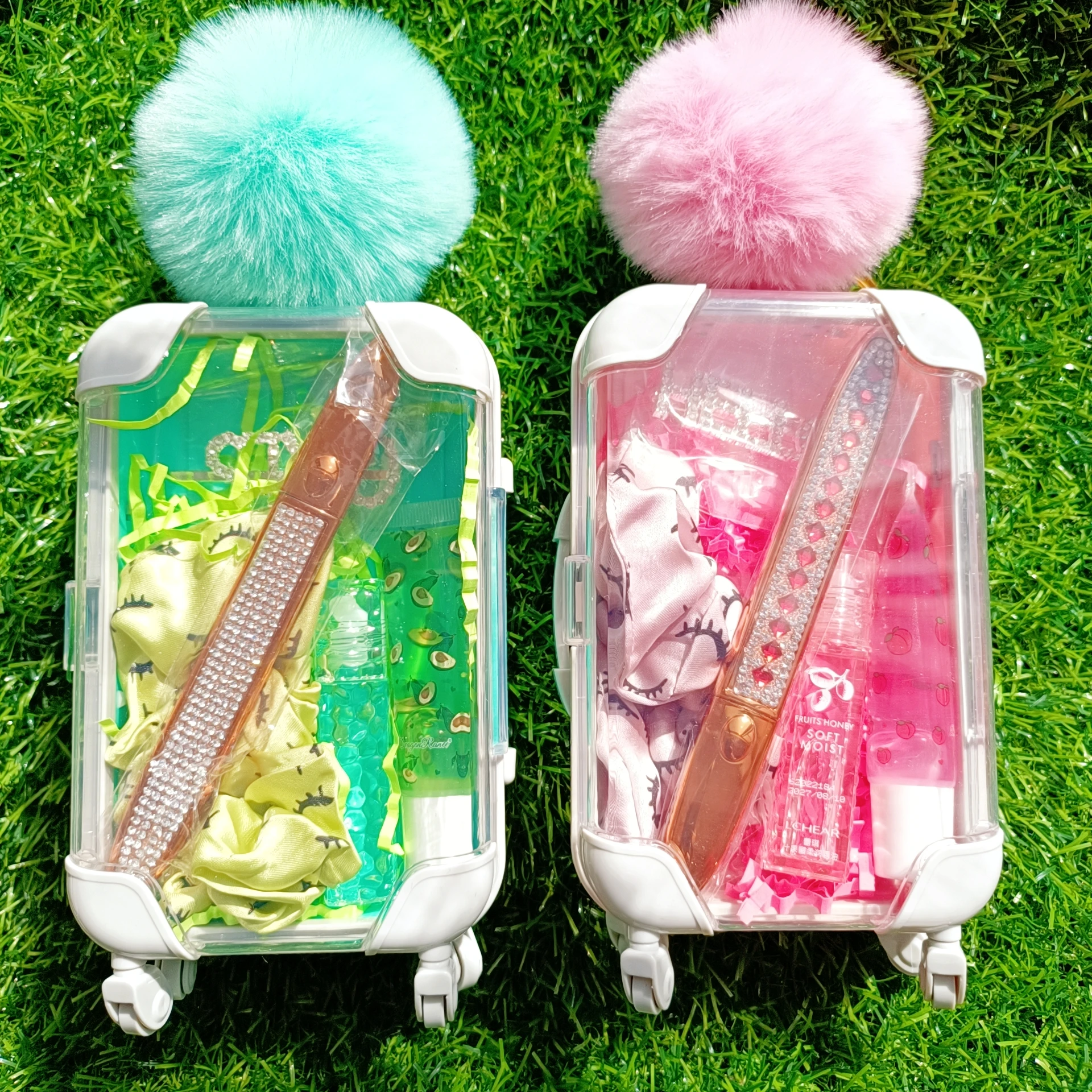 Wholesale Mini Suitcase Hair Band Lip Gloss Balm Set Moisturizing Lip Gloss Private Label with Package