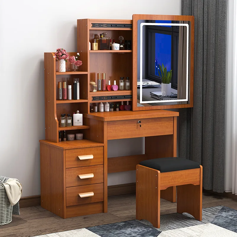 High Quality European and American Light Luxury Minimalist Style Dressing Table With Large Mirror LED Lights Makeup Vanities