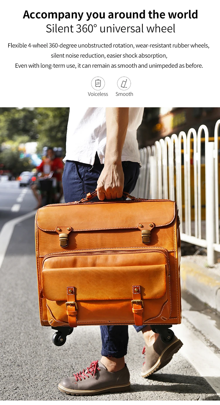 Luxury Travel Suitcase Trolley Bag Luggage 4 Wheels Carry On Vintage Cowhide Leather Overnight Rolling Luggage Bags