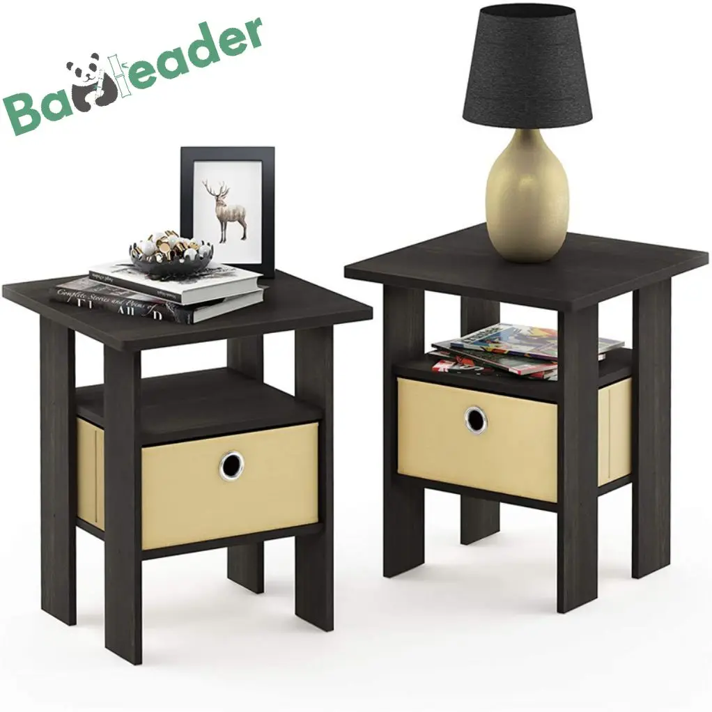 Modern Design Bamboo Nightstand with Drawer Black Wood Night Stand Bedside Table Bamboo Bedside Table for Bedroom Furniture