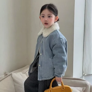 Customized Autumn Denim Jacket Girls' Warm Breathable Eco-Friendly Turn-down Collar Casual Korean-Style Cotton Shell Single
