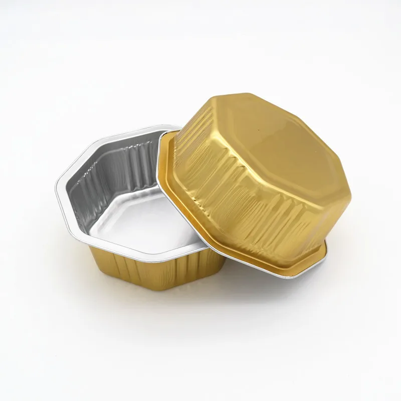 product food grade sealing one time 3003 octagon mold smoothwall food packing container 1080ml gold disposable aluminum foil box-3