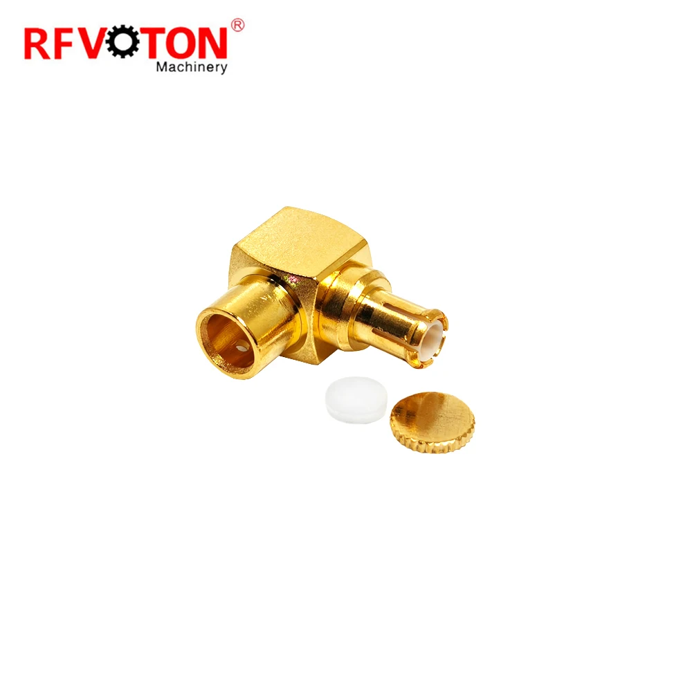 Connettore MCX maschio dorato fornito direttamente dalla fabbrica, tipo maschio, angolare a 90° (RA), per cavi RG402 e RG141, convertitore per connettori coassiali RF, conforme RoHS