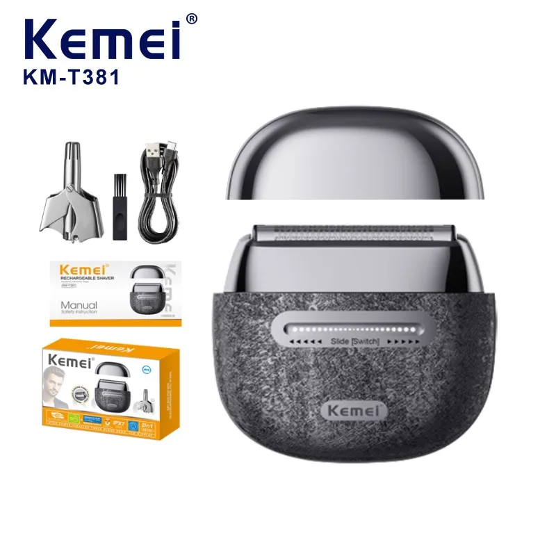 Rasoir à barbe étanche IPX7 KEMEI KM-t381 multifonctionnel à lame flottante, 800 mAh, 6500 tr/min, avec accessoire pour les poils de nez