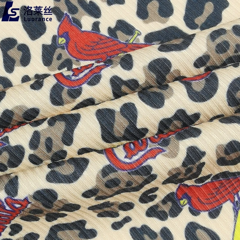 No Moq Custom Digital Print Polyester Spandex 2x2 Striped Rib Knit Fabric for Dress