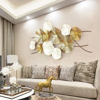 Luxury Style Home Bedroom 3d Decoration Round Leaves Gold Wall Art ...