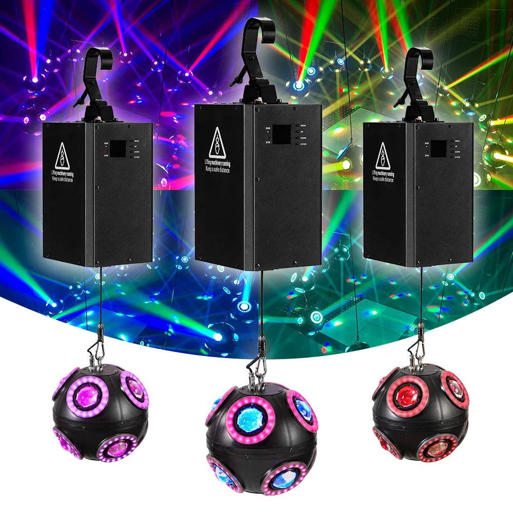 LED RGBW Kinetic LED FootBall Light DMX512 Motorized Lifting Winch LED Kinetic Ball Stage Lighting for Nightclub Concert Shows