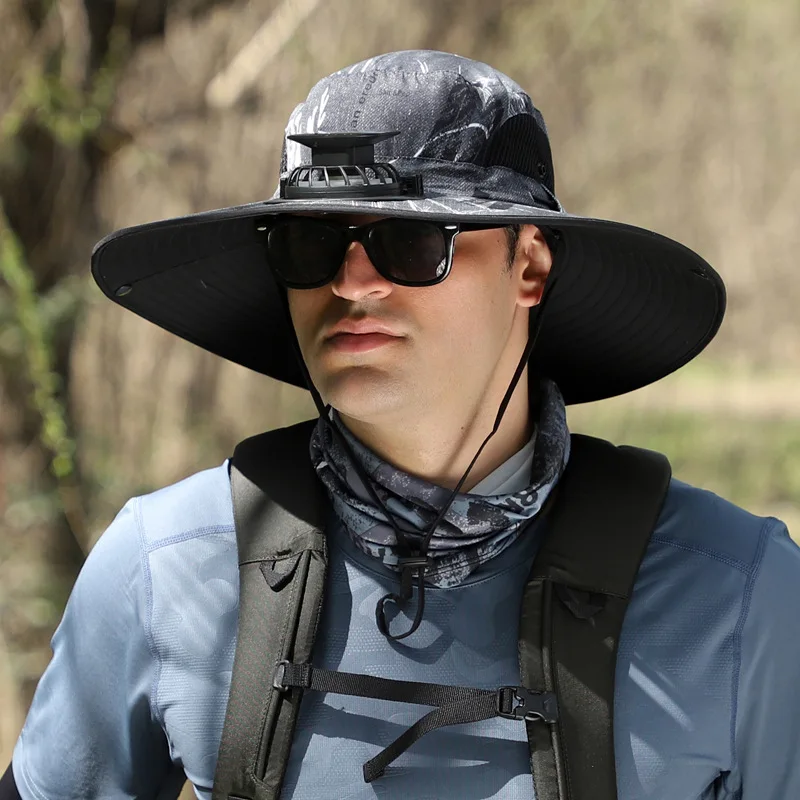 Wholesale Summer UV Protection Breathable Solar Charging Fans Different Colors Wide Brimmed Sun Hats Nylon for Outdoor Work