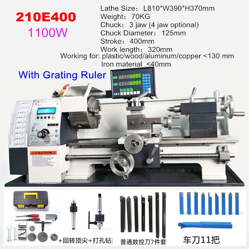WM210 Semi-Automatic Metal Lathe - 1100W Mini CNC Machine for