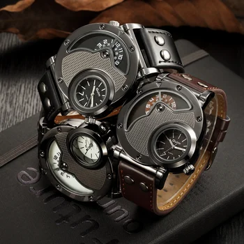 Amazon.com: OULM Men's Quartz Wrist Watch Sport Watches Two Time Zones-  Brown : Clothing, Shoes & Jewelry