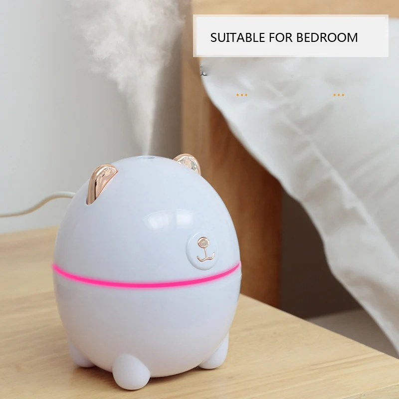 Bear LED Mini Air Humidifier USB Charging Ultrasonic Humidifier Essential Oil Aroma Diffuser Air Purifier for Home Car