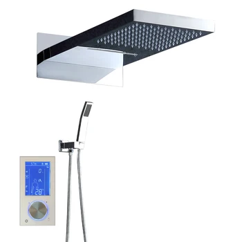 Bathroom Accessories 22 Inch Chrome Wall Mounted Rain And Massage Waterfall Shower Head Thermostatic Mixing Valve