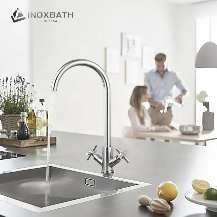 Hot sale tap deck mounted double handle water kitchen sink mixer kitchen faucet