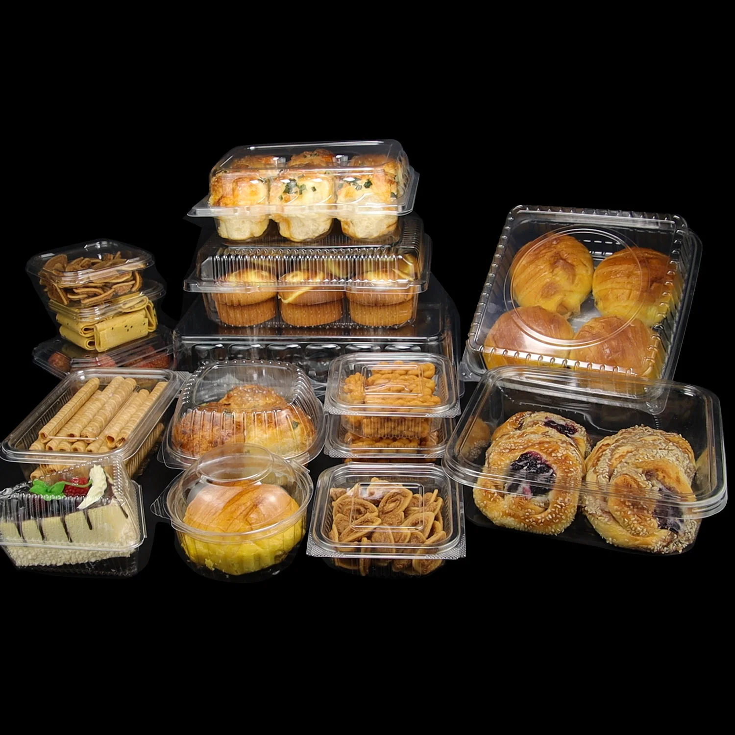 Food-Grade Transparent 4/8/12/16/68oz Cake Box Packaging RPET Plastic Clamshell Dessert Containers