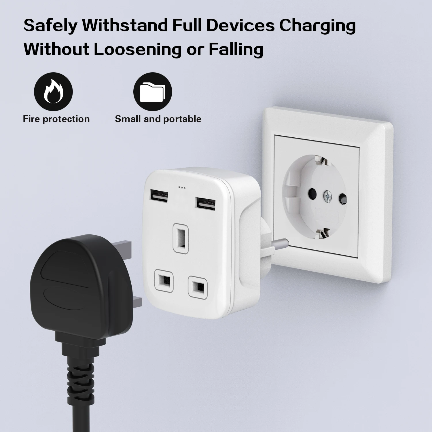2 USB & USBC Grounded European Power Adapter Travel Adapter UK to EU Europe Plug Adaptor for Germany Spain France Turkey Greece