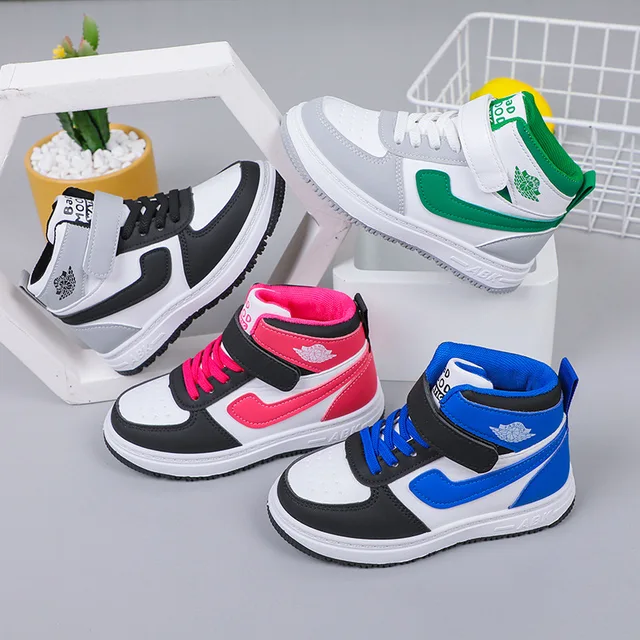 Spring high quality Children's Running Casual Shoes boys non-slip Comfortable Kids Leather Breathable Basketball high top shoes