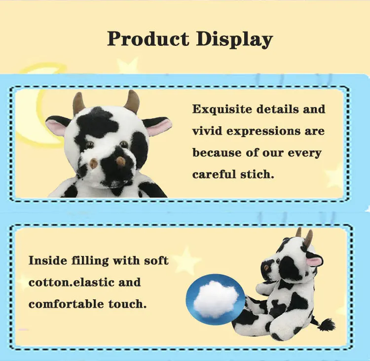 Wholesale Custom plush stuffed toys baby  OEM/ODM Lovely farm animals soft stuffed soft toy cow plush toy for kids